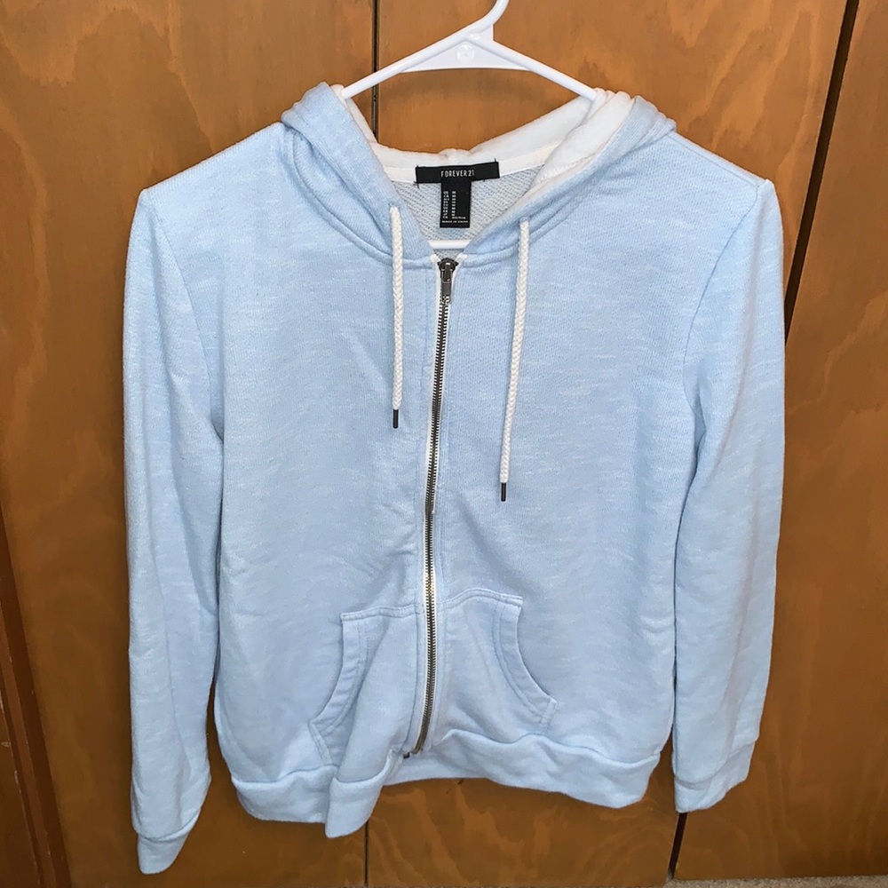 Forever 21 Zip Up Hoodie Light Blue